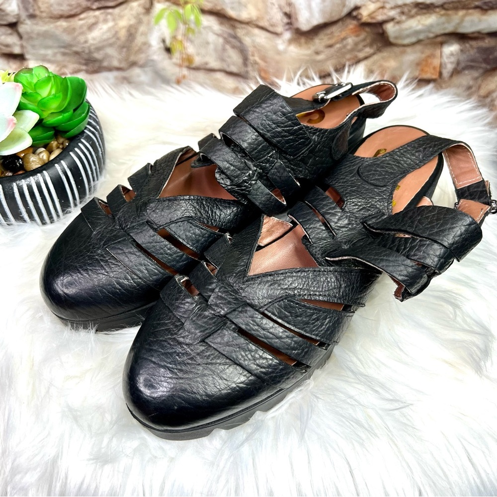 STIU Chunky Lug Sole Buckle Black Closed Toe Vegan Fisherman Sandals, 41 - Picture 3 of 10